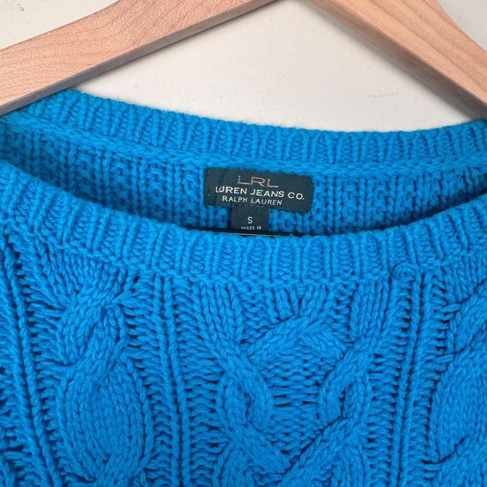 Ralph Lauren Blue Cable Knit Crewneck Sweater Size Small S Preppy - Picture 3 of 4